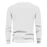 Men's Solid Color Checkerboard Pattern Round Neck Long Sleeve T-Shirt 06420118Z