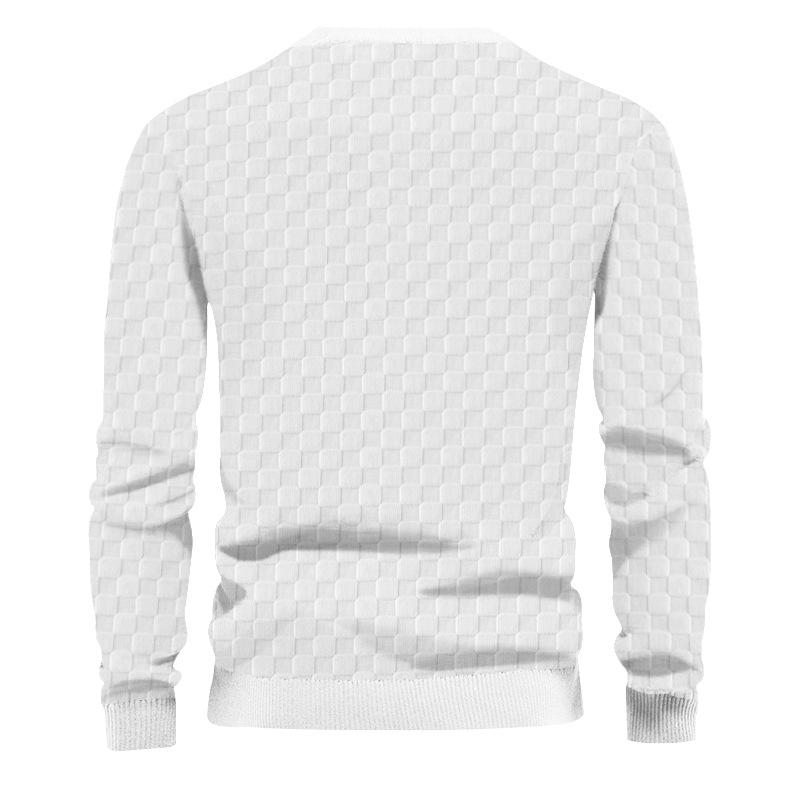 Men's Solid Color Checkerboard Pattern Round Neck Long Sleeve T-Shirt 06420118Z