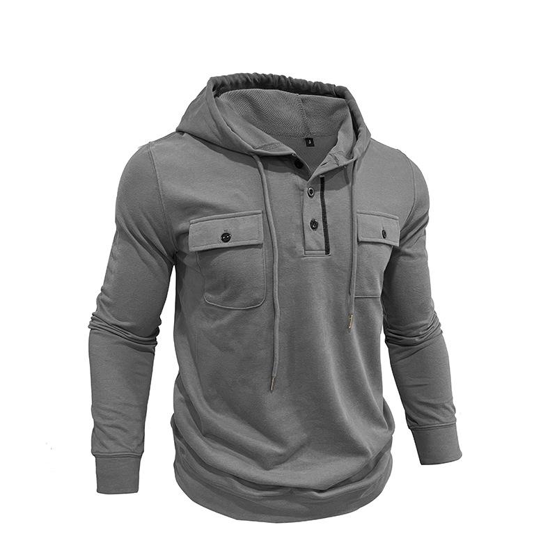 Men's Solid Multi-Pocket Pullover Hoodie 80513005X