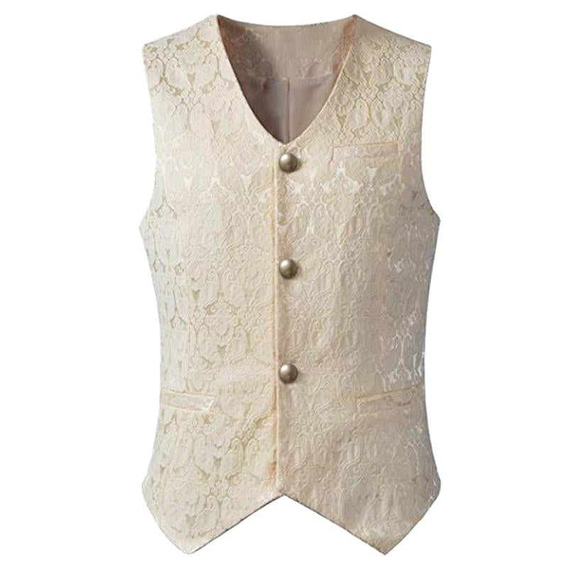 Men's Vintage Solid Jacquard Collarless Vest 38777713Y