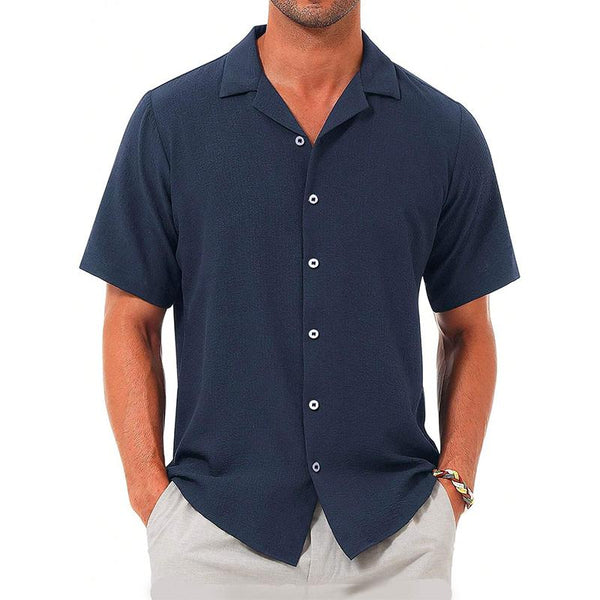 Men's Cotton and Linen Solid Color Lapel Shirt 16730974X