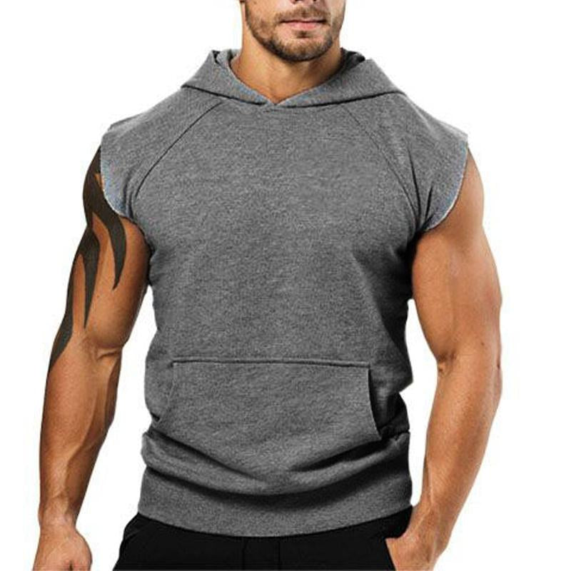 Men's Sports Casual Solid Color Hooded Sleeveless Tank Top 84557275Y