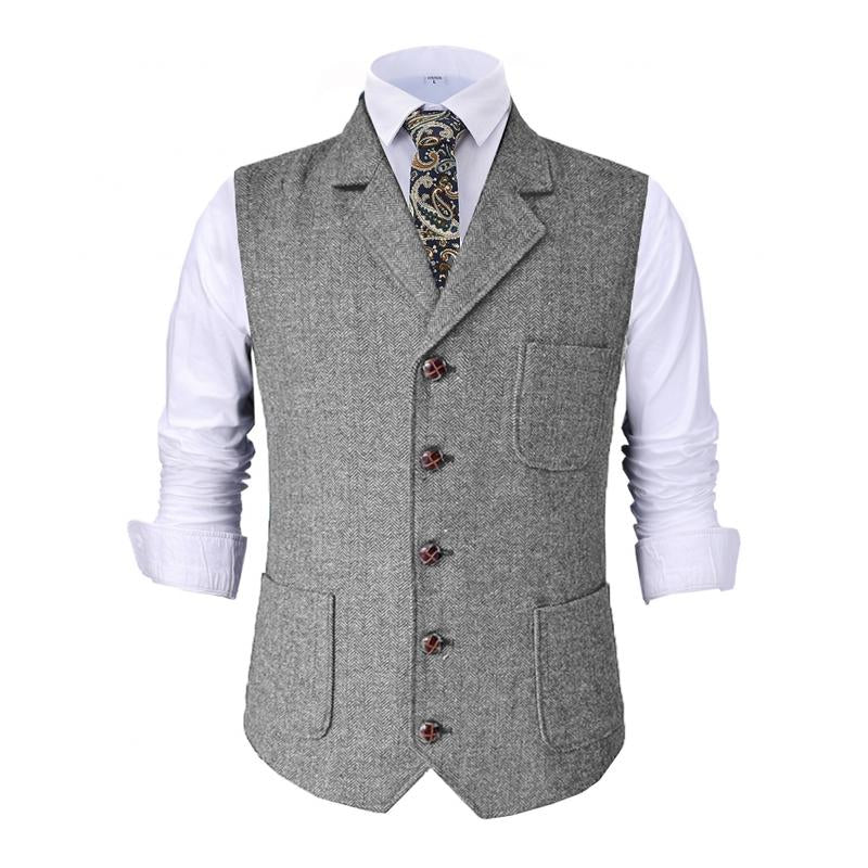 Men's Vintage Herringbone Notch Lapel Single Breasted Suit Vest 43372056M