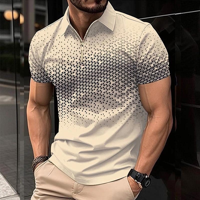 Men's Casual Print Zipper Short Sleeve POLO Shirt 76060962Y