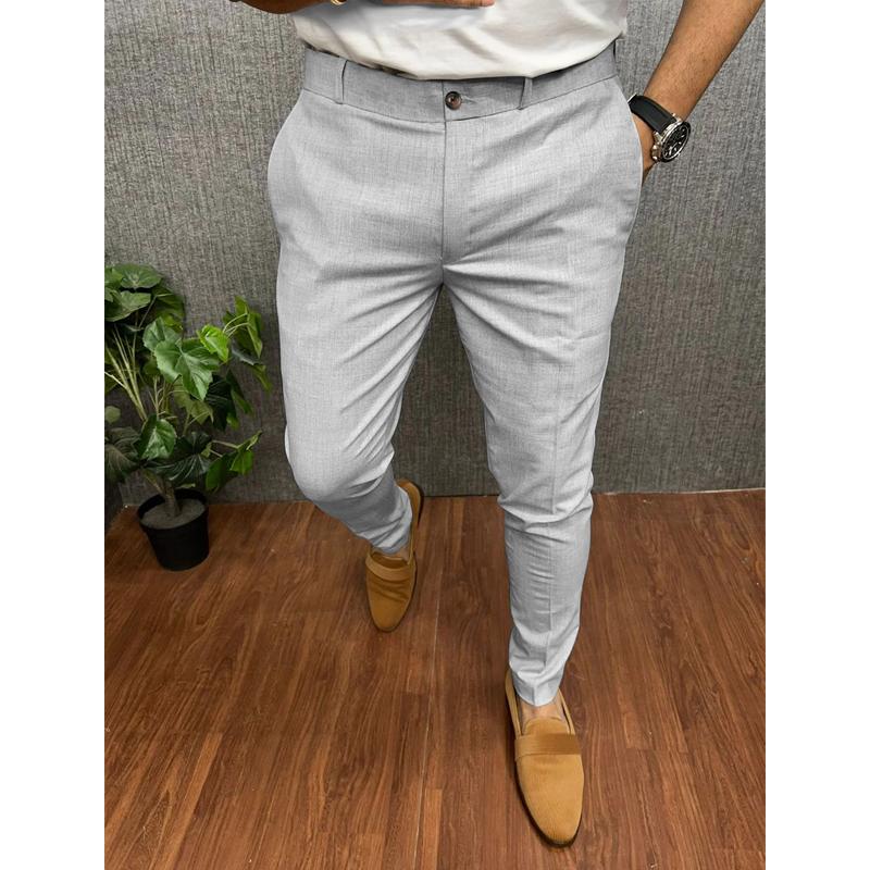 Pantalones rectos ajustados casuales de color sólido para hombre 60068755Y