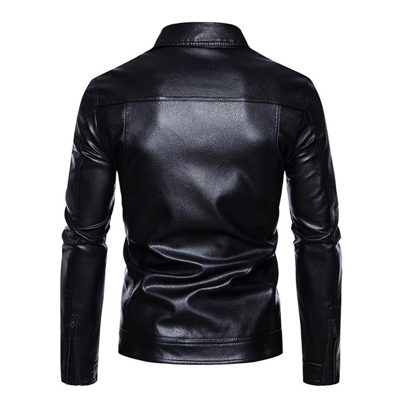 Men's Casual Thin Lapel Zipper Slim Fit Leather Jacket 54361387M