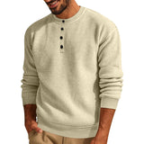 Men's Loose Crew Neck Waffle Henley Sweatshirt 92516898X