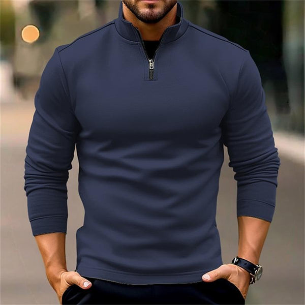 Men's Casual Solid Color Half-Zip Long-Sleeved Sweatshirt 98197397Y