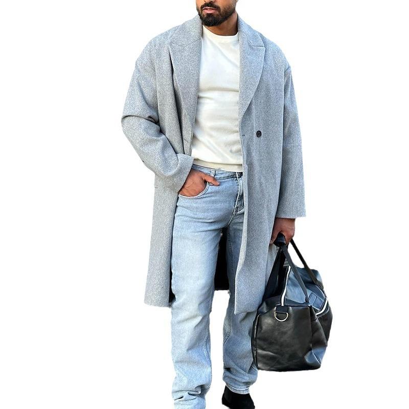 Men's Casual Notched Lapel Double-Breasted Wool Blend Slim Coat 14577367M