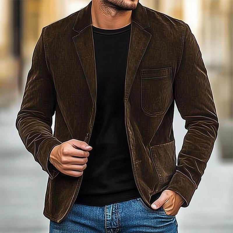 Men's Coffee Corduroy Lapel Jacket 93887867U