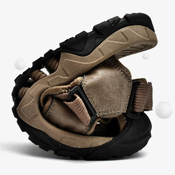 Men's Casual Outdoor Breathable Mesh Cowhide Stitching Sandals 11543944M