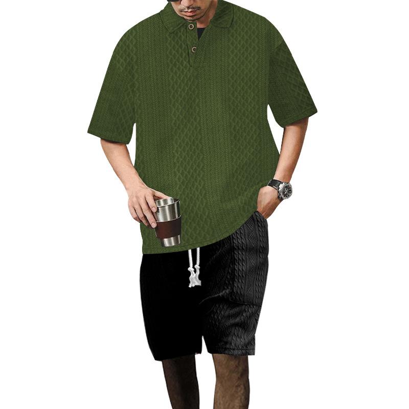 Men's Knitted Jacquard Loose Short-Sleeved Polo Shirt Shorts Set 57084492Y