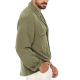 Men's Casual Solid Color Lapel Breast Pocket Long Sleeve Shirt 10142089Y