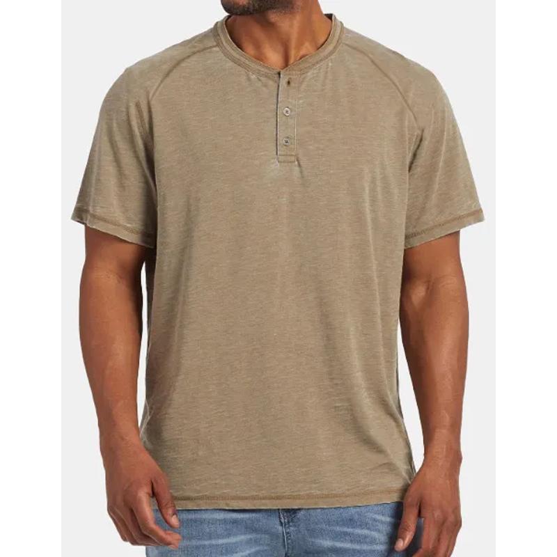 Men's Solid Color Loose Buttoned Short Sleeve T-Shirt 32648936Y
