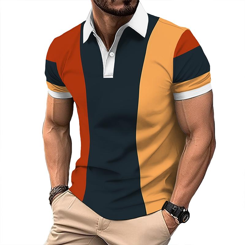 Men's Retro Colorblock Striped Short-sleeved Polo Shirt 61142304TO
