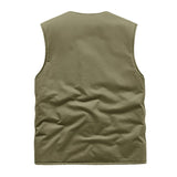 Men's Retro Plush Lined Warm Collarless Cargo Vest 26112237Y