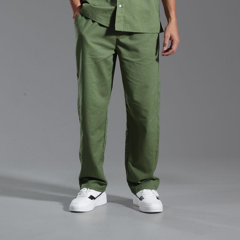 Men's Solid Loose Cotton And Linen Straight Casual Pants 09137359Z