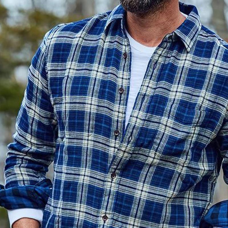 Men's Casual Vintage Plaid Long Sleeve Shirt 97537916U