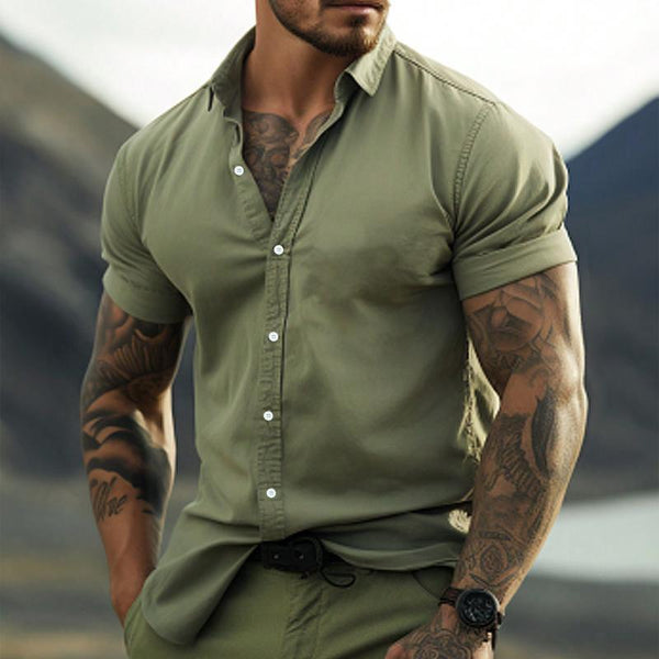 Men's Casual Muscular Lapel Short Sleeve Shirt 56281237TO