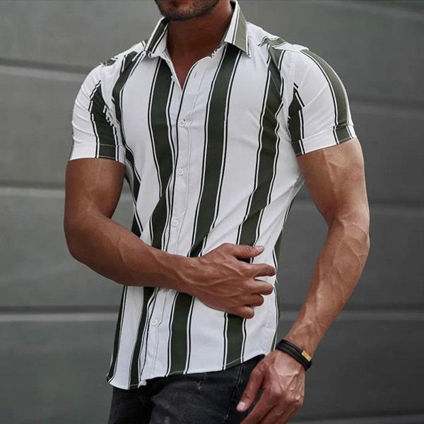 Men's Casual Striped Printed Lapel Short Sleeve Shirt 29258568Y