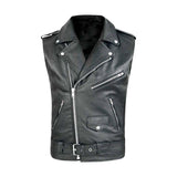 Men's Vintage Leather Lapel Biker Zipper Vest 95343066K