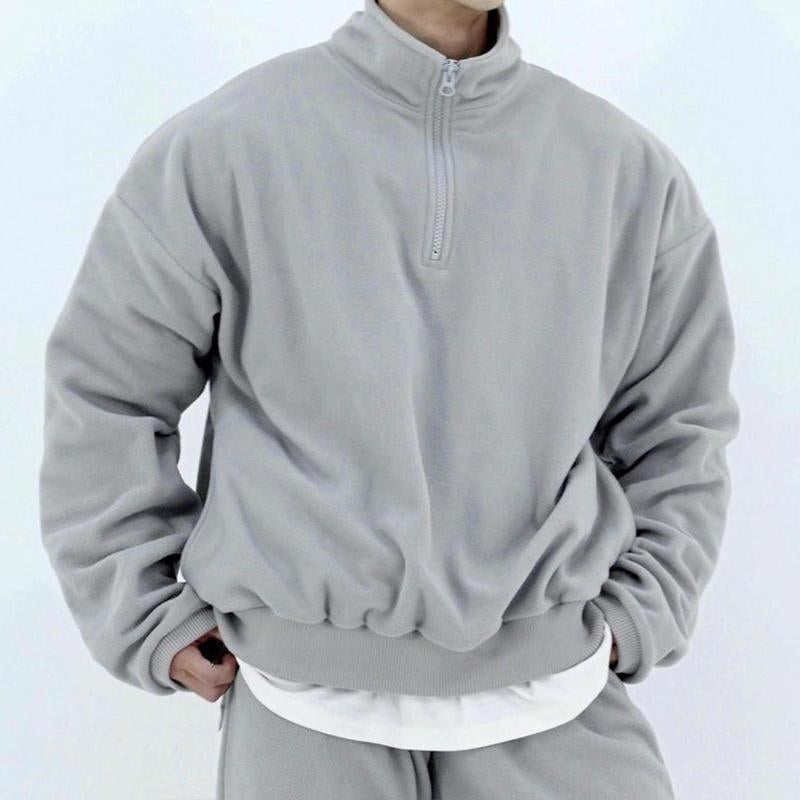 Men's Casual Stand Collar Zipper Thickened Loose Sports Pullover Sweatshirt 21803543M