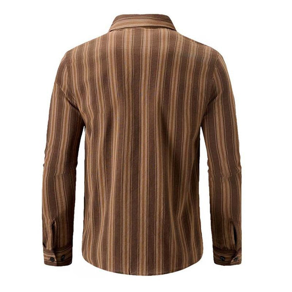 Men's Casual Stripe Print Lapel Long Sleeve Shirt 08232222X