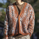 Men's Vintage V-Neck Thick Jacquard Knitted Cardigan 14694179M