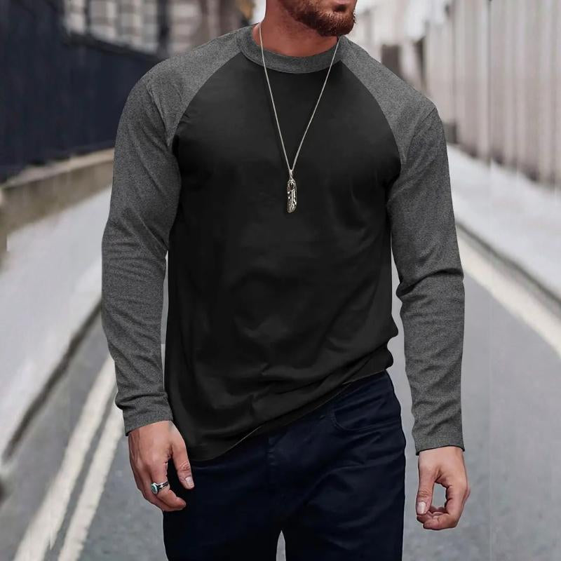 Men's Retro Casual Colorblock Round Neck Long Sleeve T-Shirt 94462898TO