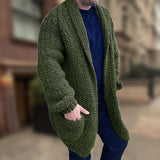 Men's Casual Warm Solid Color Lapel Loose Knitted Cardigan 87592332M