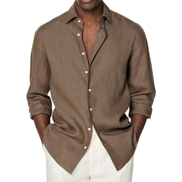 Men's Solid Color Lapel Casual Long Sleeve Shirt 41419909X