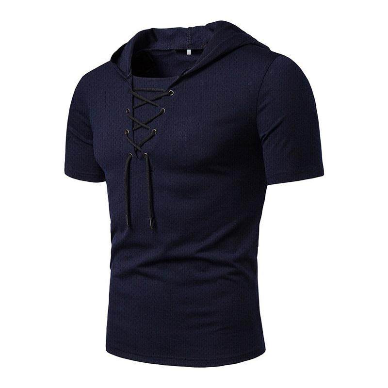 Men's Casual Mesh Breathable Lace Up Hooded Slim Fit Short Sleeve T-Shirt 51644133M