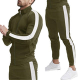 Men's Classic Casual Colorblock Slim Fit Stand Collar Zipper Sports Sweatshirt Loose Sweatpants Set 32460867K