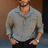 Men's Black and White Vertical Striped Long-sleeved Shirt 48367494U