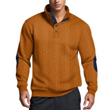 Men's Casual Jacquard Button Stand Collar Patchwork Long Sleeve Sweatshirt 73358660M