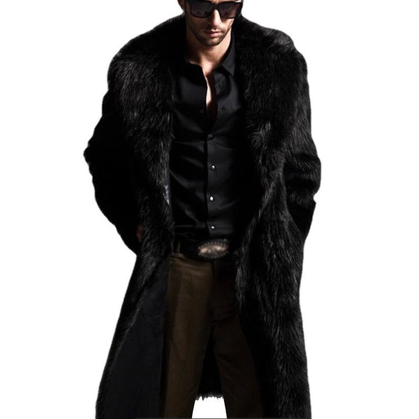 Men's Lapel Long Imitation Fur Solid Color Coat 35528296X