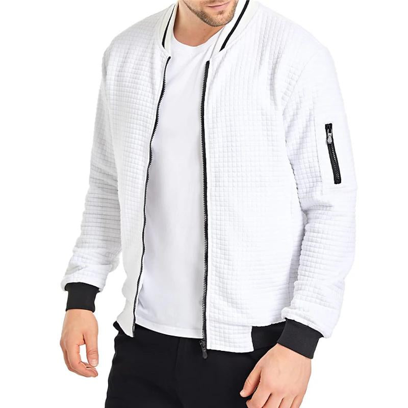 Men's Casual Waffle Stand Collar Thin Zipper Sweatshirt 77806533M