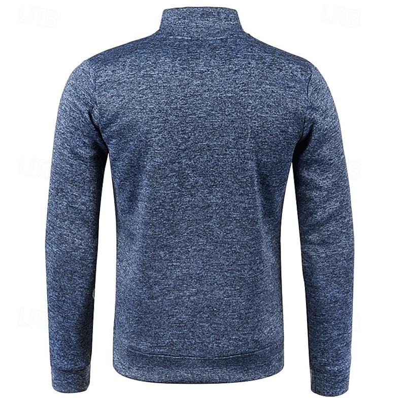 Men's Casual Mixed Color Zipper Stand Collar Long Sleeve Polo Shirt 58467058Y