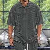 Men's Retro Jacquard Lapel Loose Short Sleeve Polo Shirt 01614318M