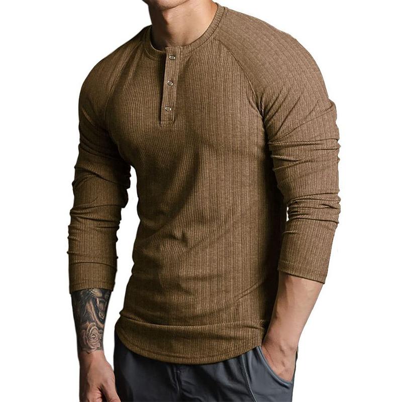 Men's Vintage Casual Henley Collar Striped Long Sleeve T-Shirt 16458248TO