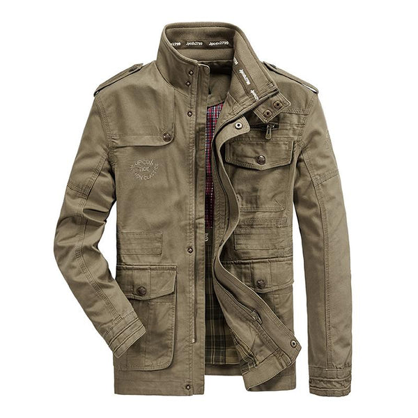 Men's Casual Cotton Stand Collar Zipper Multi-pocket Workwear Outdoor Jacket 87628819M