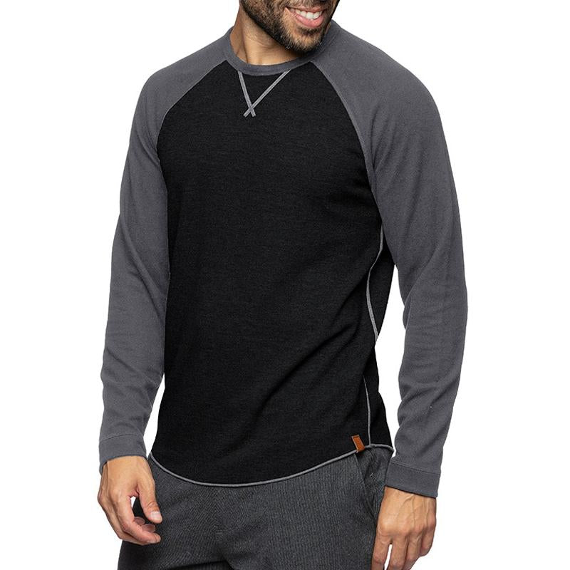 Men's Round Neck Long Sleeve Casual Color Block Pullover T-shirt 89657764X