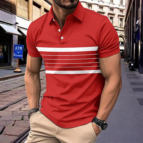 Men's Casual Striped Printed Short Sleeve Polo Shirt 50197813X