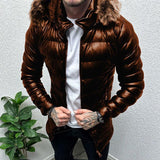 Men's solid color hooded fur collar cotton jacket 81868049X