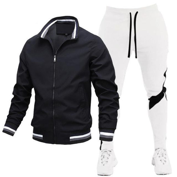 Men's Casual Color Contrast Sports Jacket Sweatpants Set 81876741M