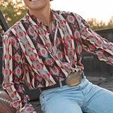 Men's Western Denim Stripe Printed Vacation Long Sleeve Shirt 43560067X