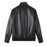 Men's Vintage Stand Collar Quilted Cotton Double Breast Pockets Warm Leather Jacket 61743602Y
