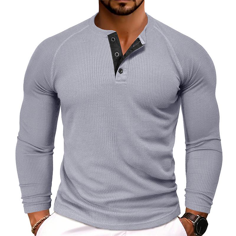 Men's Casual Round Neck Waffle Long Sleeve T-Shirt 43399933Y