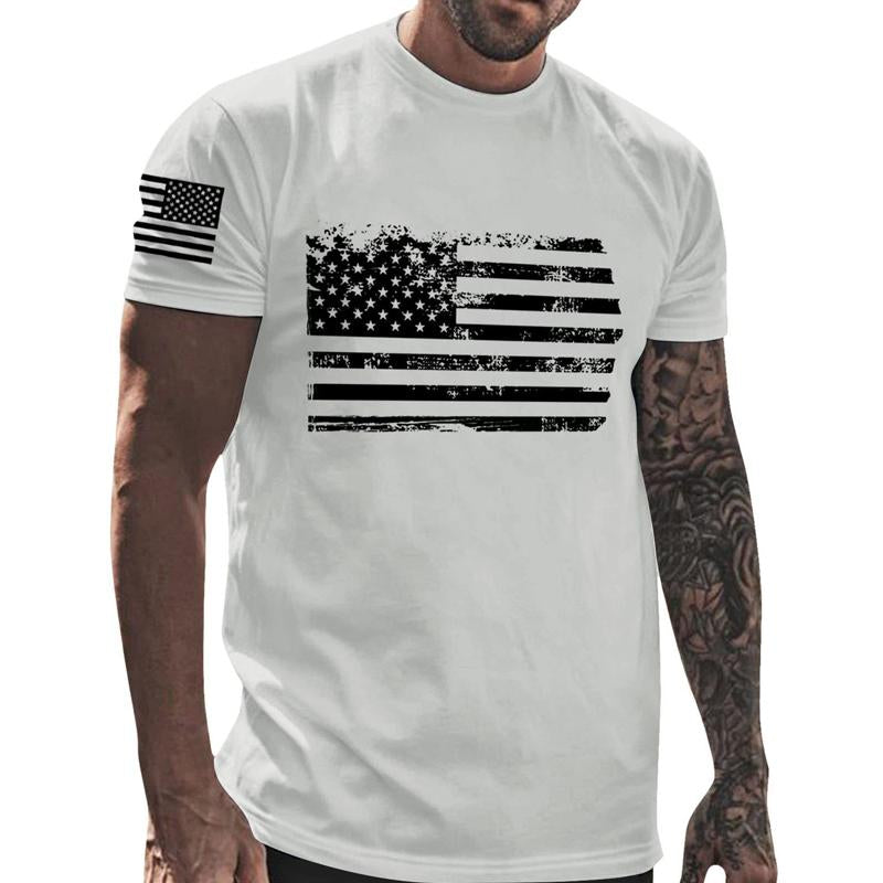 Men's Independence Day Crew Neck American Flag Print Top T-Shirt 32249480X