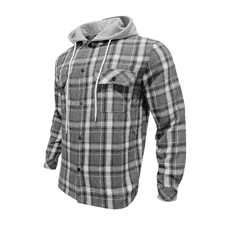 Men's Casual Plaid Hooded Flannel Multi-Pocket Shirt Jacket 69038680X